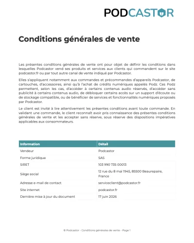 Aperçu des conditions générales de vente